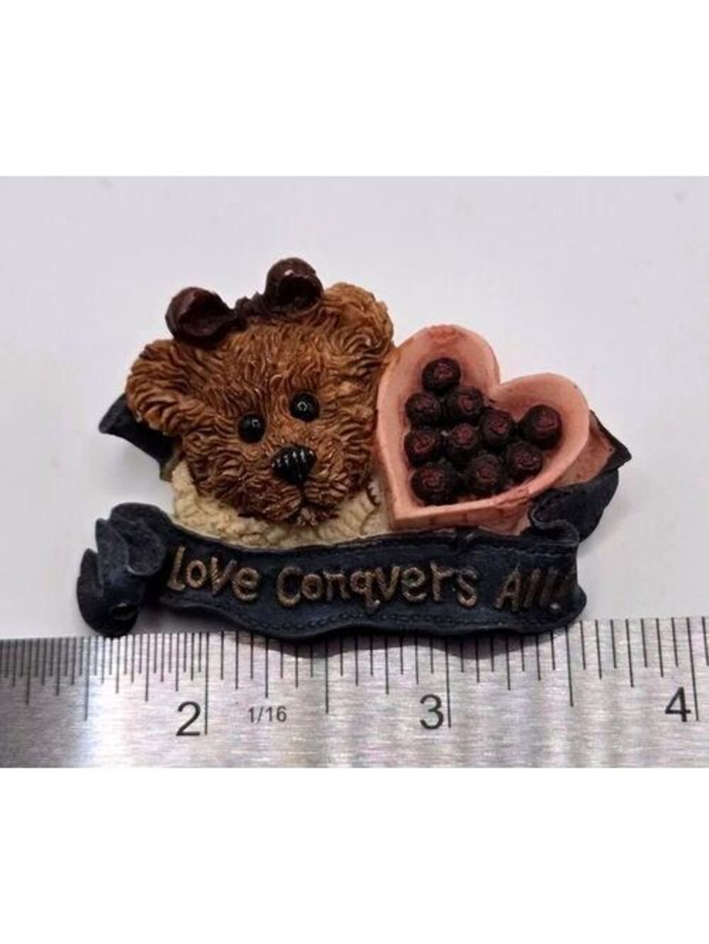 Boyds Bears Bearwear Resin Pin Brooch Love Conquers All Bailey Teddy Bear
